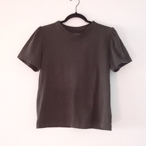 Citizens Of Humanity Tops - CITIZENS OF HUMANITY dark olive green tshirt with puff sleeves